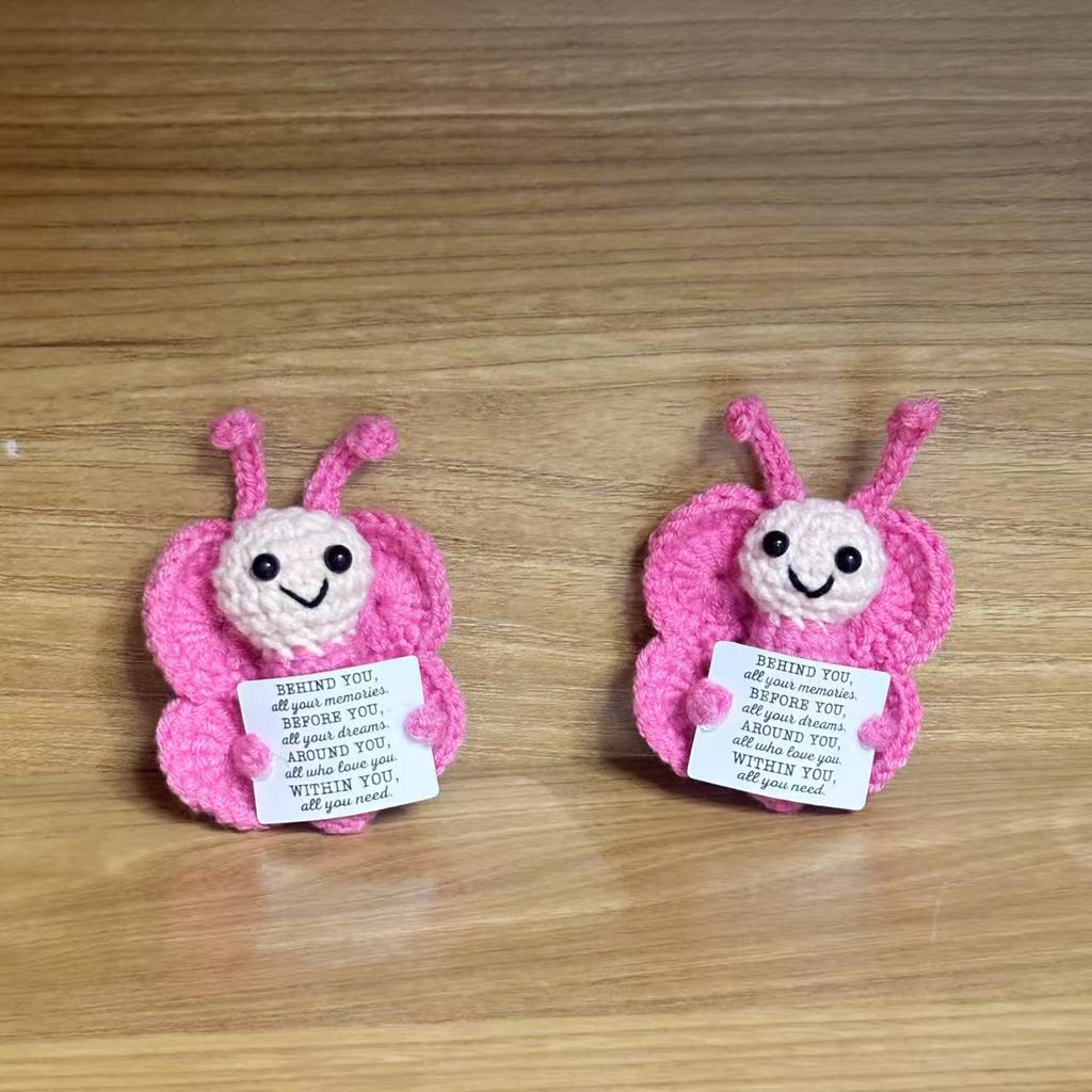Funny Crochet Positive Emotional Support Butterfly Doll Home Room Decoration Handmade Knitted Butterfly Desktop Ornament Gift