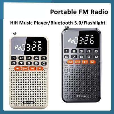 Портативный карманный радиоприемник с двойной антенной, мини-динамик Bluetooth со светодиодным дисплеем, фонарик, музыкальный плеер с TF-картой