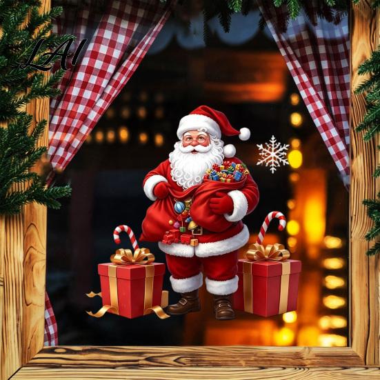 Holiday Glass Stickers Santa Claus Window Static Sticker Reusable Waterproof PVC Christmas Decal Decorative Xmas Decals HD Printing Clings for Home