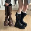 Коричневые ретро ботинки на толстом каблуке и платформе в британском стиле женские 2025 новые осенне-зимние тонкие ботинки ботинки рыцаря