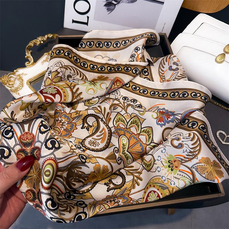 Women's 70cm Leopard Print Silk Scarf - Versatile Square Scarf for Professional and Casual Wear