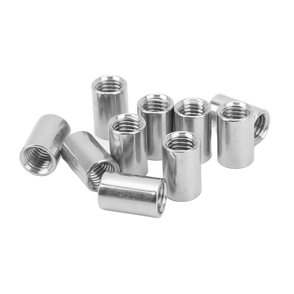 10 Pcs Round Connector Nut M10x1.5 L20mm Stainless Steel Female Thread Round Coupling Nuts Threaded