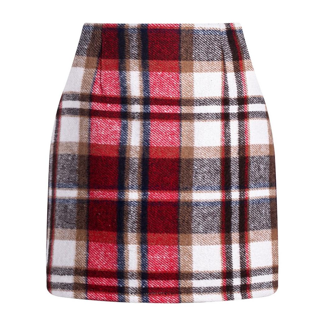 Women's, High Waisted, Plaid Skirt, Tight Fitting, Pencil, Wool, Mini Skirt