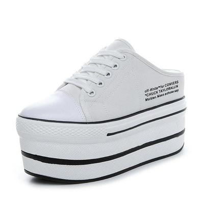 Мода 11СМ Осень Лето Повседневная Обувь Женская Мода Дышащий Холст Весна Женские Тапочки Круглый Носок Шнуровка Платформа Женская Обувь