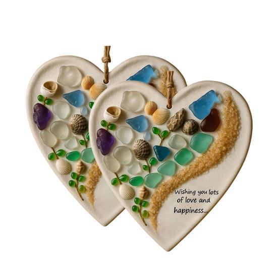 Желаю Вам много любви и счастья. Украшение из морского стекла. Ручная работа. Круглой/в форме сердца.