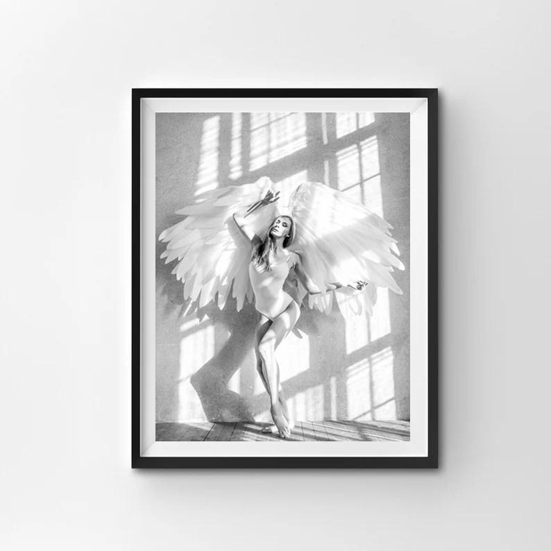 Черно-белые балетки для девочек, балерина, постеры и принты, танцовщица, холст, картина, настенная художественная картина, домашний декор для гостиной