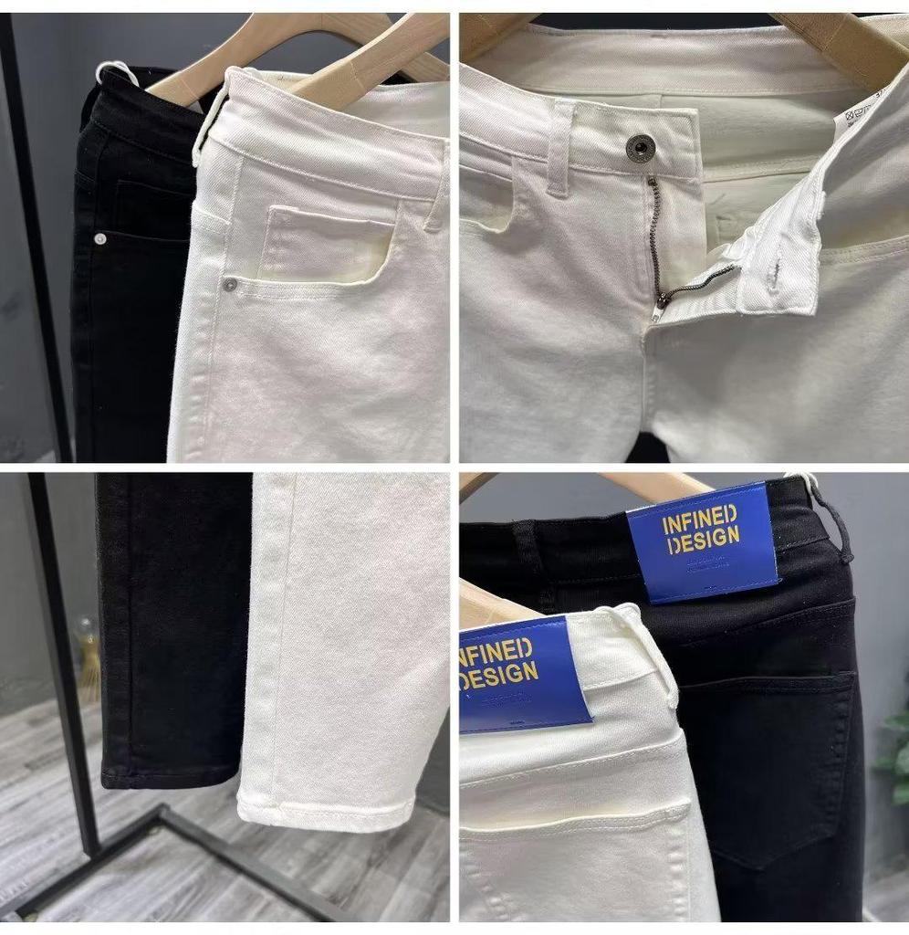 Men's Slim Fit Black & White Jeans - Nine-Point Skinny Casual Trousers