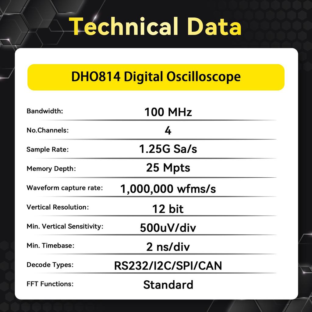 RIGOL Digital Oscilloscope 100MHz Bandwidth Vertical Resolution Maximum Sample Rate Waveform Capture Rate 4 Analog Channels 25Mpts Maximum Memory