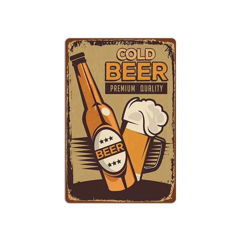 Vintage Cold Beer Metal Tin Sign 2023 New Iron Sheet Bar Background Wall Decoration Painting American Frameless Decorations