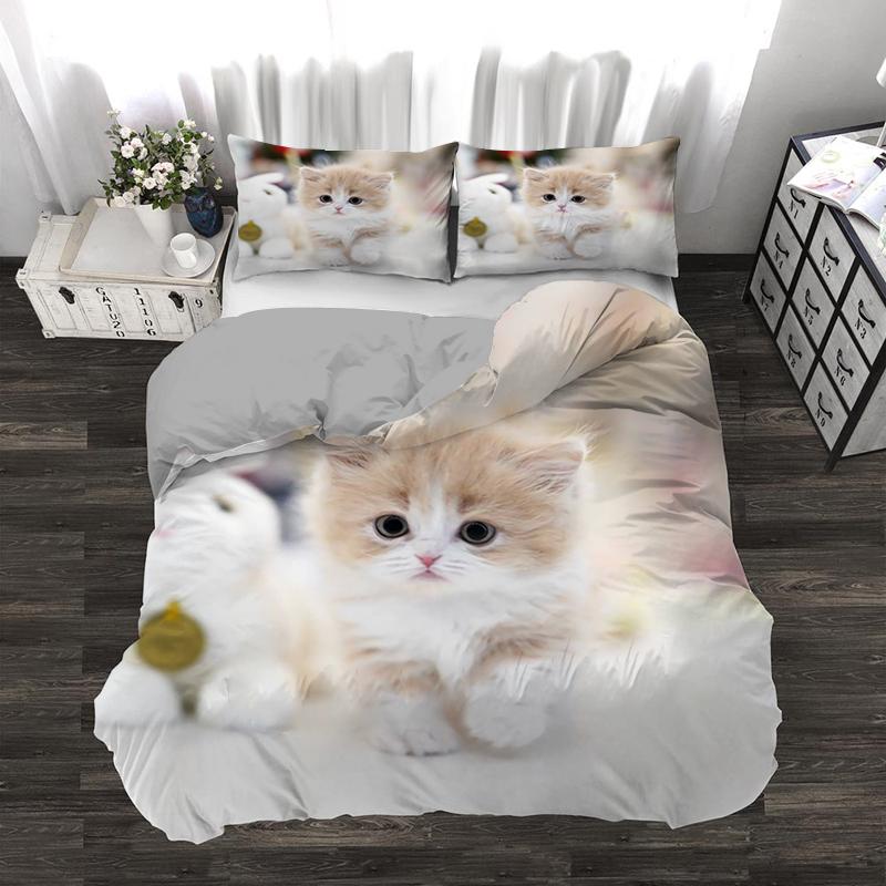 Супер милый комплект постельного белья для детей с котятами Kawaii Girl Quilt Cove King Queen Size Cat Animal 2/3 шт. полиэстеровый пододеяльник (Нет листа)