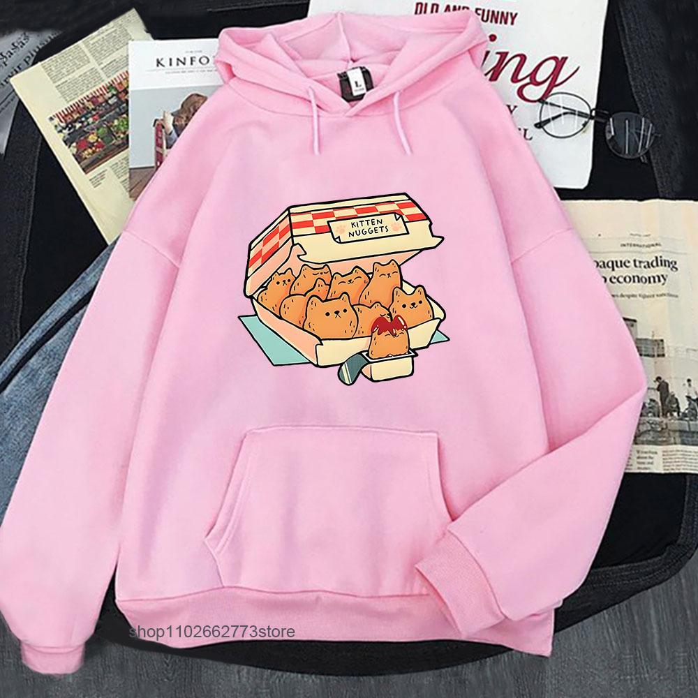 Kitten Nuggets Happy Hoodies Women Kawaii/cute High Street Sweatshirts Cat Biscuits Dipping Sauce Long Sleeve Men