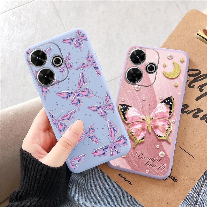 Мягкий силиконовый чехол-бабочка для Samsung A55 M35 S24 Redmi Note 13 Pro 13C 14 Xiaomi Poco C65 iPhone Huawei Honor 200 Realme Camera Противоударный чехол