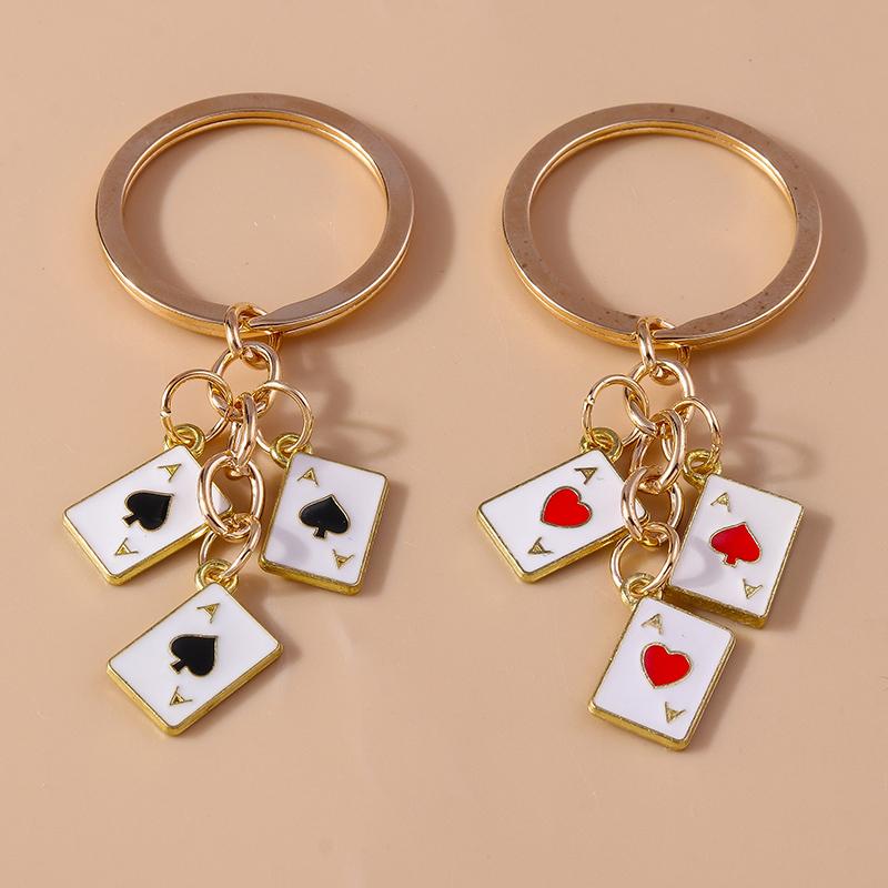 Creative Enamel Heart Ace Poker Keychain Playing Cards Keyring Pendants for Women Girl Handbag Accessories DIY Jewelry Gifts