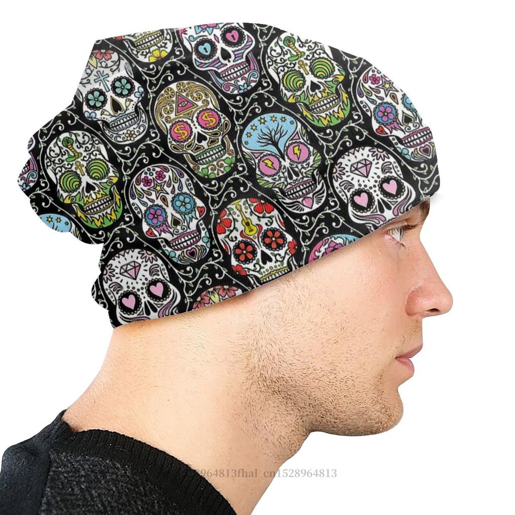 Шляпы-капоты Хэви-метал 1960-х годов Панк-рок Унисекс Женская вязаная шапка Мексиканский череп с узором Зимняя теплая шапка Дизайн Skullies Шапочки Шапки