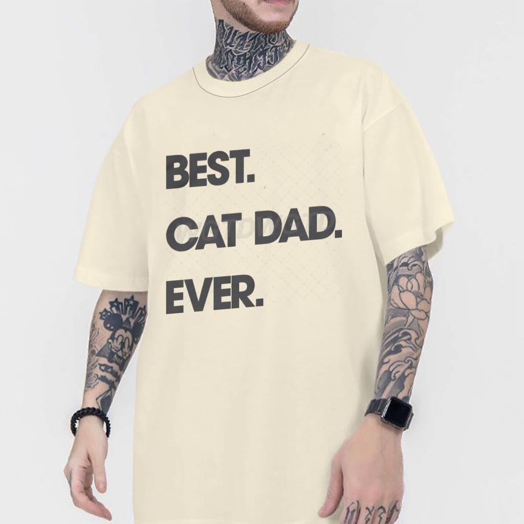 Best Cat Dad Ever Letter Print T Shirts Classic Retro Animal Lover Gifts Tees Male Short Sleeve Cotton Tees Fun Homme Camiseta