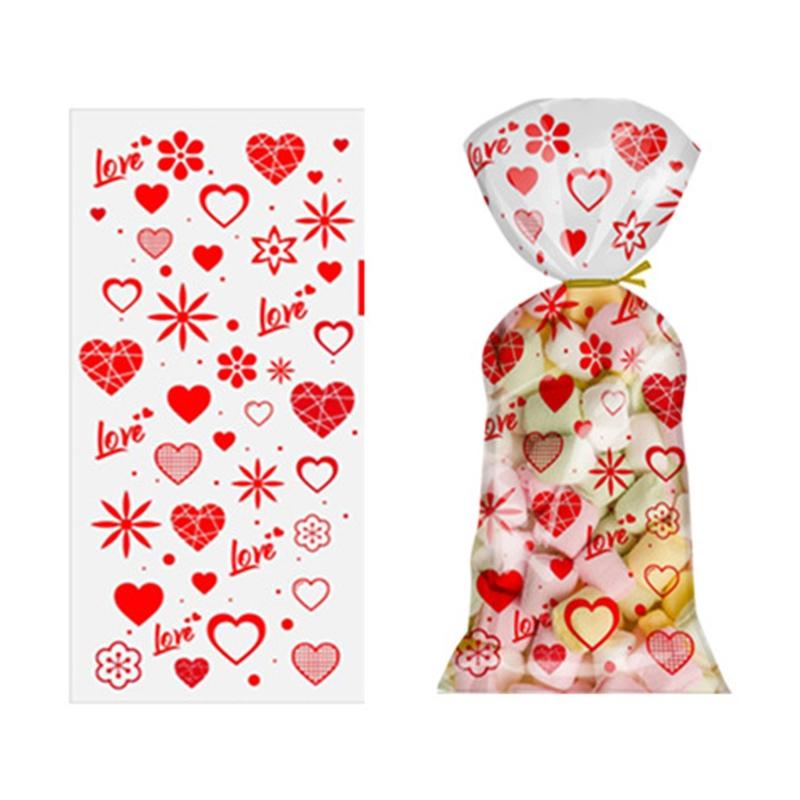 100 шт. целлофановые пакеты в форме сердца ко Дню святого Валентина с завязками, праздничное лакомство для шоколадных пакетов, пакеты для печенья, подарок