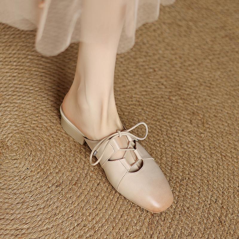 Модные новые летние женские мюли из натуральной кожи, туфли для женщин с круглым носком и низким каблуком, туфли с закрытым носком, слипоны, женские сандалии, ретро шлепанцы