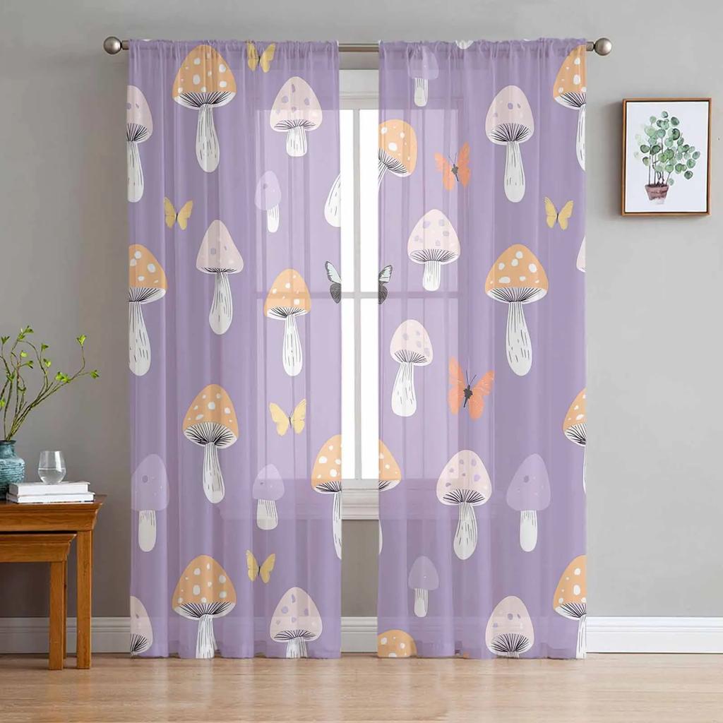 Mushroom Plant Vintage Translucent Curtains for Bedroom Living Room Decoration Window Drape ideal for Kitchen Area Tulle Voile Organza Curtains