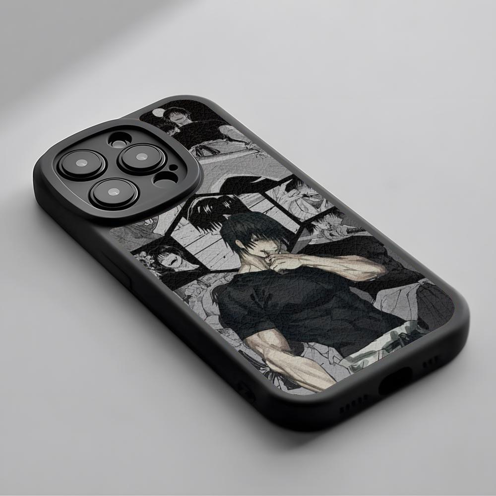 Супер крутой чехол для телефона с Тодзи Фусигуро из аниме для iPhone 16 15 14 13 12 11 Plus Pro Max Роскошный силиконовый чехол из натуральной кожи черный