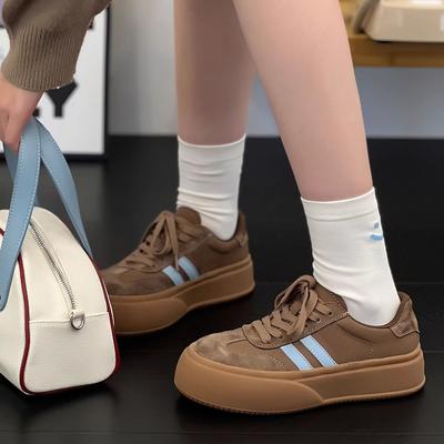 [Ран Янь] Те же 2025 весенние новые повседневные туфли из коровьей кожи, ретро, универсальные, дышащие, на толстой подошве, увеличивающие рост, немецкие тренировочные туфли женские