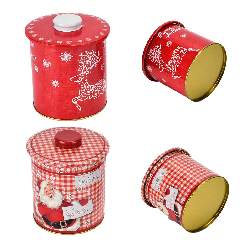 2PCS Christmas Jar with Lid Gift Candy Storage Jar Tinplate Sealed Storage Canister for Biscuits Sna
