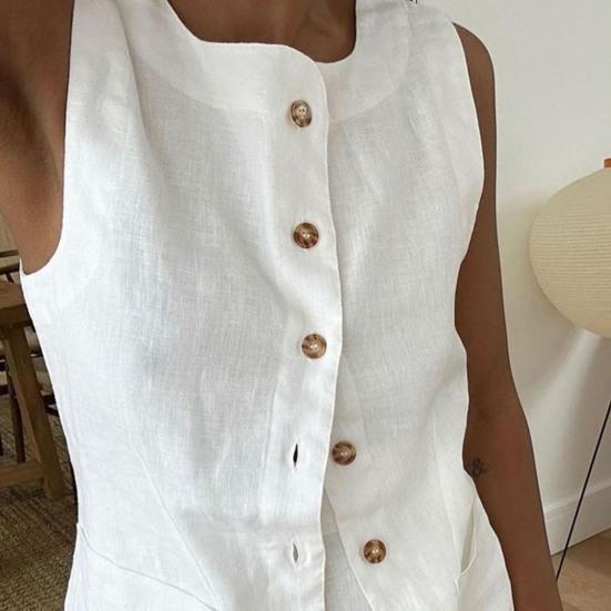 Women Casual Suit Square Collar Sleeveless Vest Long Skirt Suit Summer Matching Set for Party Office Daily Wear