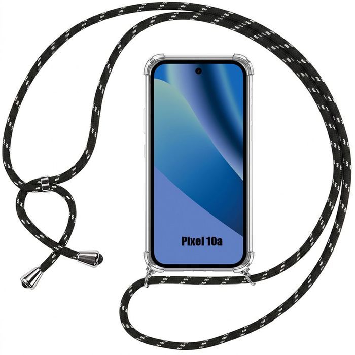 Coque pour Google Pixel 10a, Protection Renforcée TPU Antichoc Transparent avec Cordon Noir