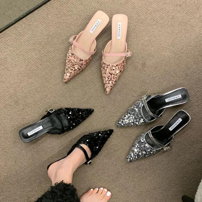 NEW Flat Shoes Female Summer Woman Pantofle Slippers Casual Slides Platform Beach Denim Luxury Soft Fashion Glitter High Heeled