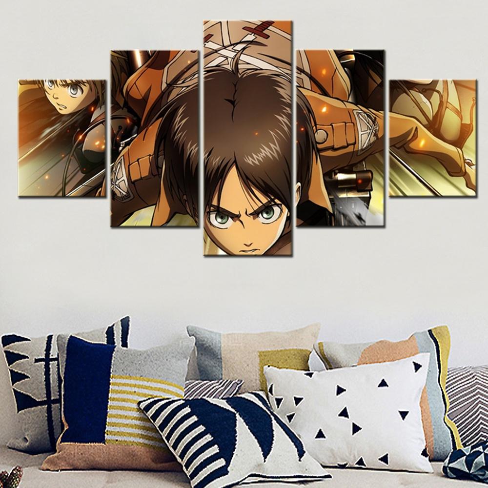 5 Pieces Canvas Wall Arts Anime Poster Painting Eren Armin Attack on Titan Wallpaper Home Decor Picture Print For Living Room