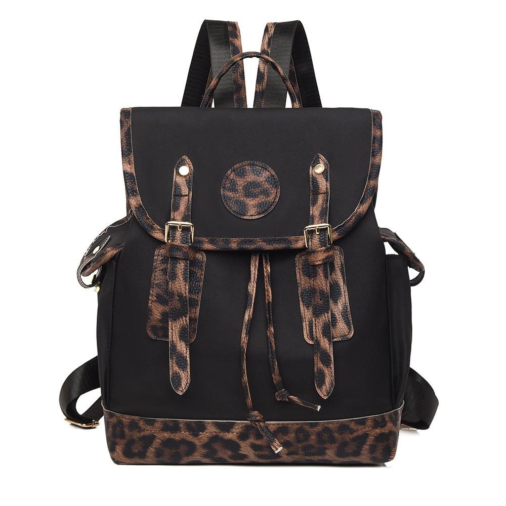 Women's Leopard Print Backpack Oxford Color Contrast Large Capacity Schoolbag Lightweight Shoulder Bag Travel Backpack