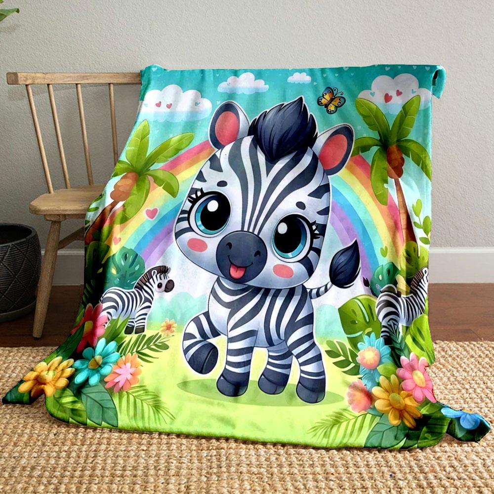 Cute Zebra with Rainbow Background print blanket soft and cozy perfect for the living room bed sofa or a nap,gift