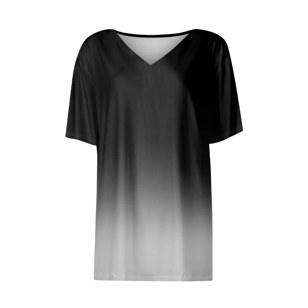 T Shirts For Women Pleated V Neck Dressy Casual Blouses Printing Short Sleeve Summer Tops Loose Fit