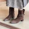 Мода 2025 Новая женская обувь Ботильоны Натуральная кожа Ретро Квадратный носок Вестерн Высокие сапоги Теплые Осенне-зимние Рыцарские сапоги Высокая обувь