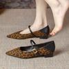 Leopard Women Heeled Shoes Elegant Pointed Toe Chunky Shoes 2025 Designer New Loafers Dress Party Pumps Zapatillas Mujer