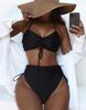 Women's Swimwear Black Sexy Halter High Waist Drawstring Side Tie Bikini Set