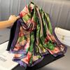 Silk Scarves Women Luxury Brand Hijab Scarf Floral Foulard Femme Shawls Wraps Silk Bandana Head Scarf Hijab Beach Poncho