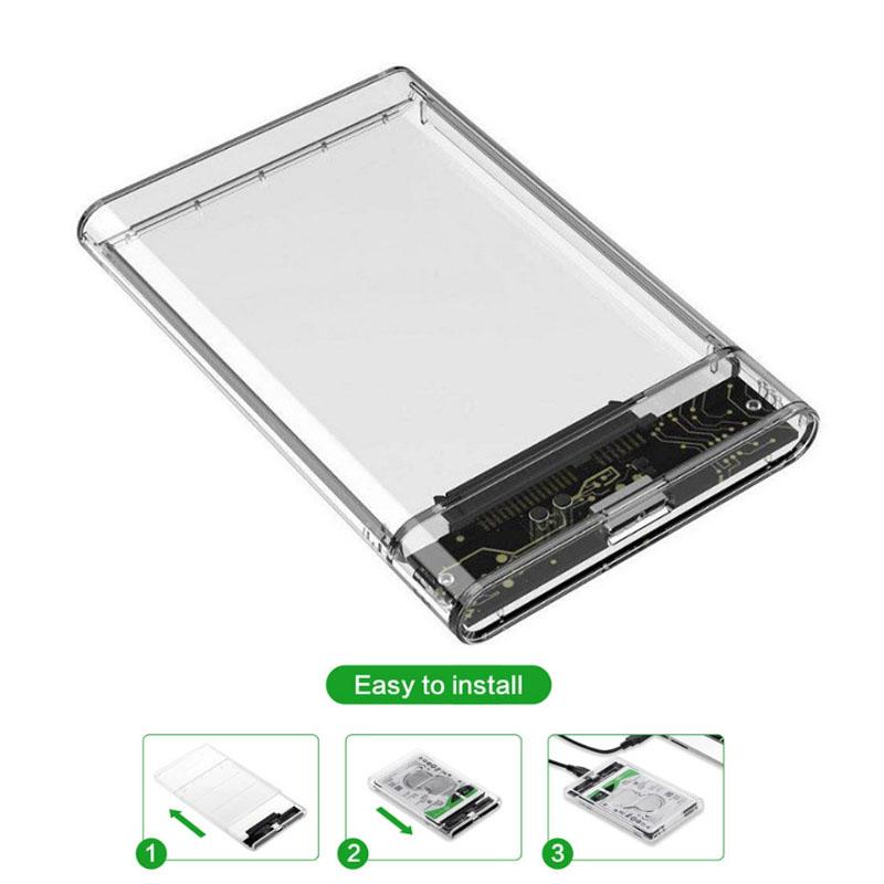 OULLX Type C USB3.0 2.5inch HDD Case Transparent SATA Adapter Hard Drive Enclosure for SSD Disk Box HD External HDD Enclosure