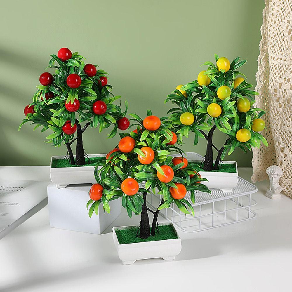 Plastic Artificial Fruit Plant Potted Realistic Orange Tree Bonsai Simulation Lemon Tree Garden