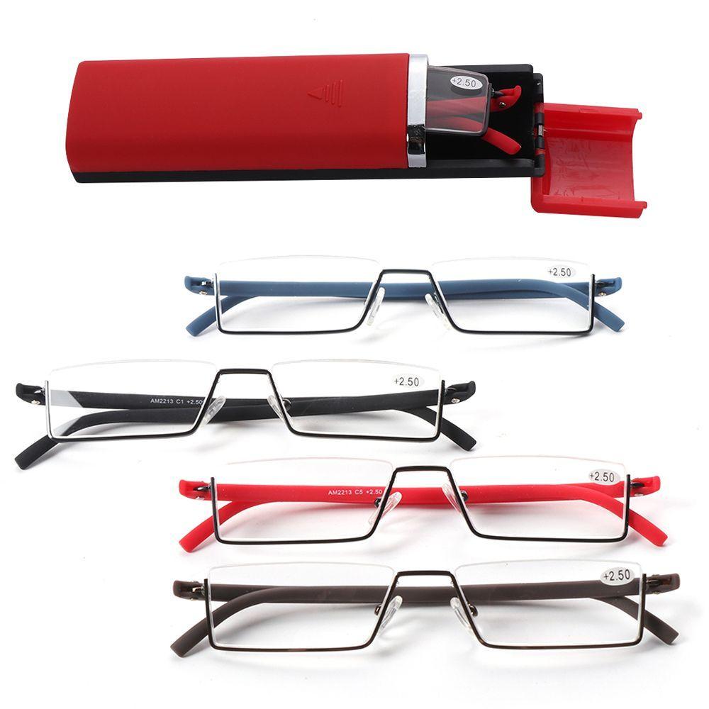 with Case Ultralight TR90 Reader Eyeglasses Half Frame Semi Rimless Reading Glasses