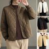 Women Jacket Stand Collar Long Sleeve Rhombus Texture Single-breasted Elastic Cuffs Solid Color Pockets Sport Lady Coat