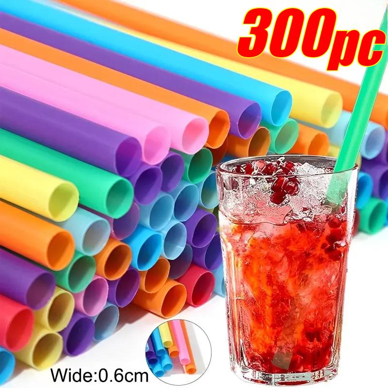 300PCS Colorful Plastic Disposable Large Drinking Straws For Pearl Bubble Milk Tea Smoothie Drink Party Supplies Bar Accessories