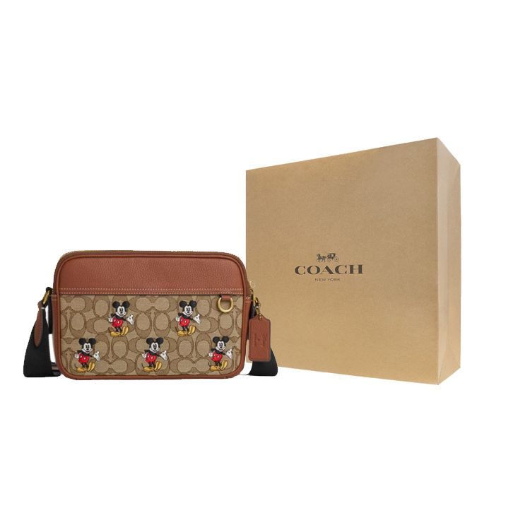 Coach X Disney Сотрудничество 22 Микки Вышивка Цветные Блоки Несколько Отделений Кожа и Ткань Сумка Через Плечо Маленькая Унисекс Сумка Через Плечо CL960-B4KM