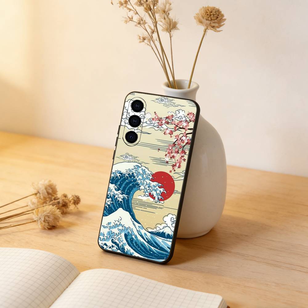 The Great Wave Off Kanagawa Phone Case Black Silicone Soft For Samsung Galaxy A73,A72,A71,A70,A53,A52,A51
