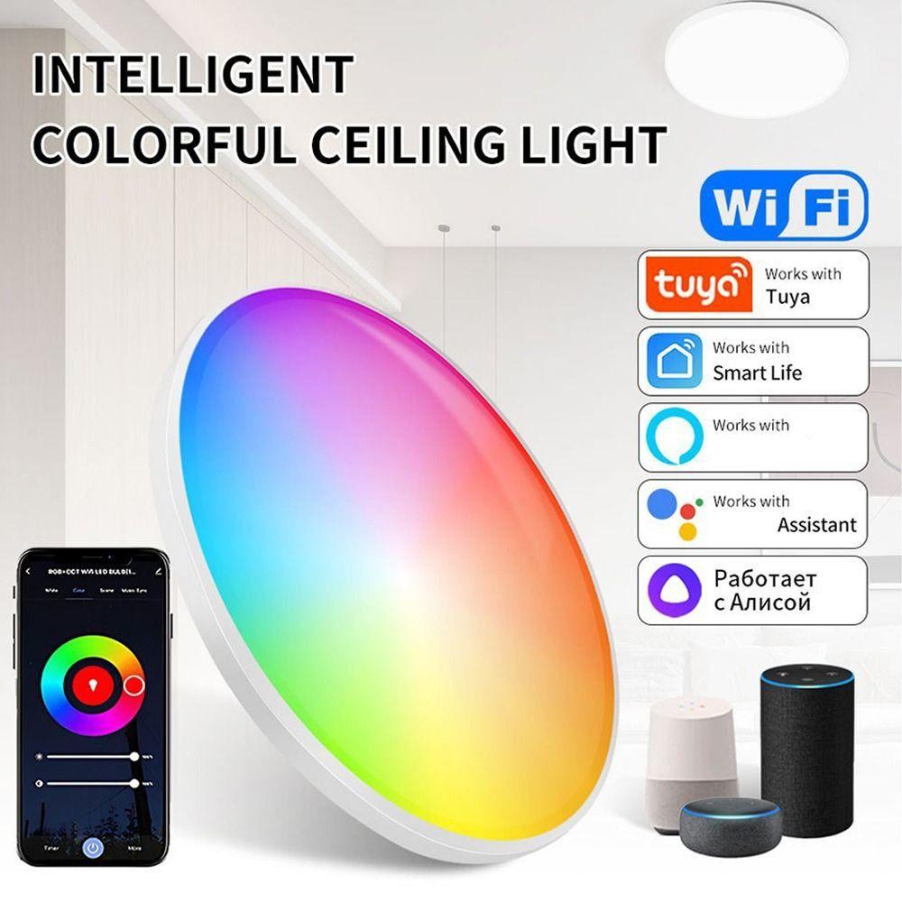 24 Вт Потолочный светильник Tuya Smart WiFi, меняющий цвет RGB, с функцией диммирования, Умный светодиодный потолочный светильник, диаметр 30 см