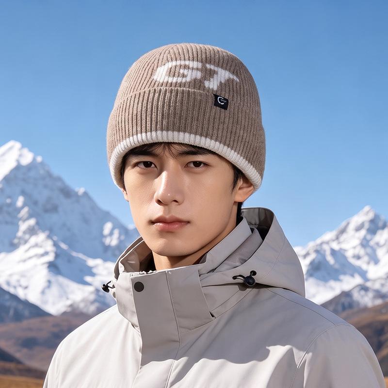 Autumn and winter velvet warm ear protection knitted wool hat men's outdoor leisure sports mountaineering cycling bag head cold hat