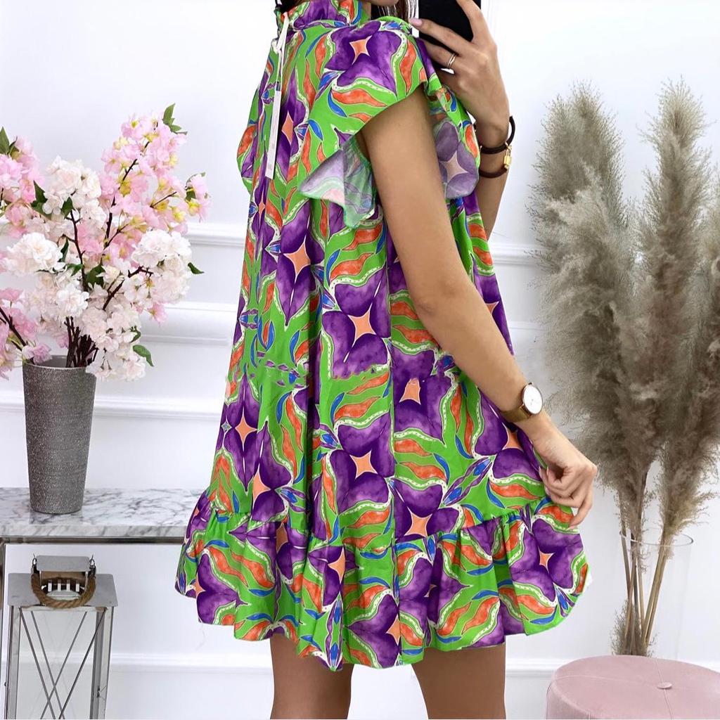 Summer Multi-Color Print Short Dress - Casual Women's Clothing