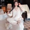 Korean Style Women's Fluffy Knit Sweater & Button-Down Pajama Set - Autumn/Winter Collection
