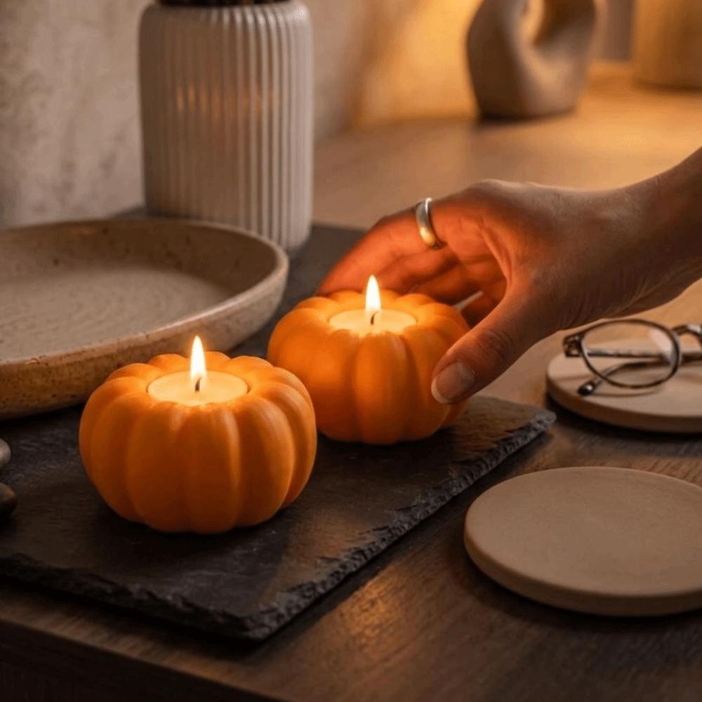 3D Printed Pumpkin Tealight Holder Fall Style Ambient Candle Stand Living Room