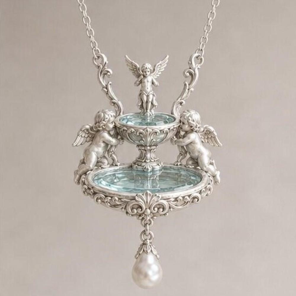 Embossed Detail Clavicle Chain French Style Wishing Fountain Necklace  Party Occasion