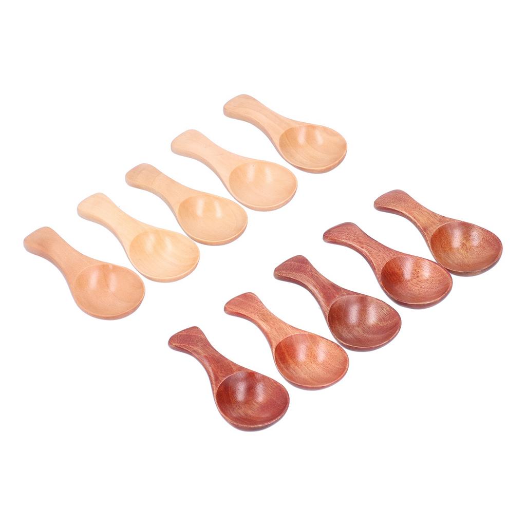 10Pcs Wooden Scoop Sugar Salt Powder Condiment Mini Spoon with Short Handle for Kitchen Use